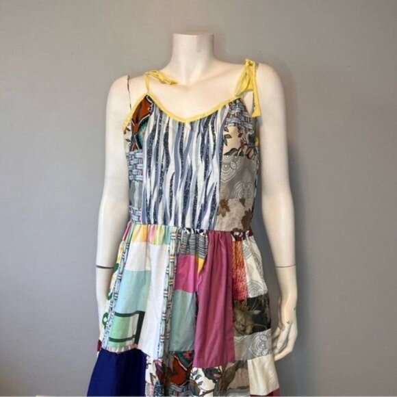 Hand Crafted Patchwork Tiered Sundress with Shoulder Straps Size Medium - Picture 7 of 12